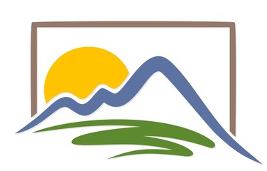 Logo sun with mountains. 
