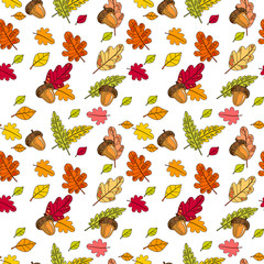 Autumn Seamless Pattern Background Colorful Leaves Ornament Fall Season Flat Vector Illustration