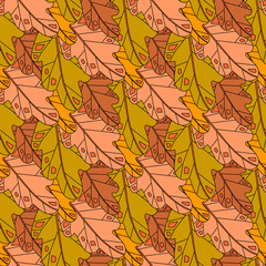 Autumn Seamless Pattern Background Colorful Leaves Ornament Fall Season Flat Vector Illustration