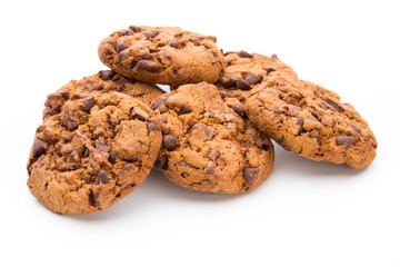 Chocolate chip cookie isolated on white background.