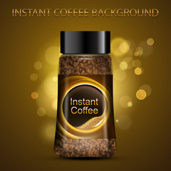 Instant coffee package on abstract blurred background. Vector template