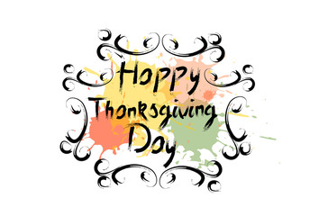 Fototapeta na wymiar Happy Thanksgiving Day Autumn Traditional Holiday Greeting Card Logo Flat Vector Illustration