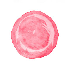 Red circle watercolor painting textured on white paper isolated on white background