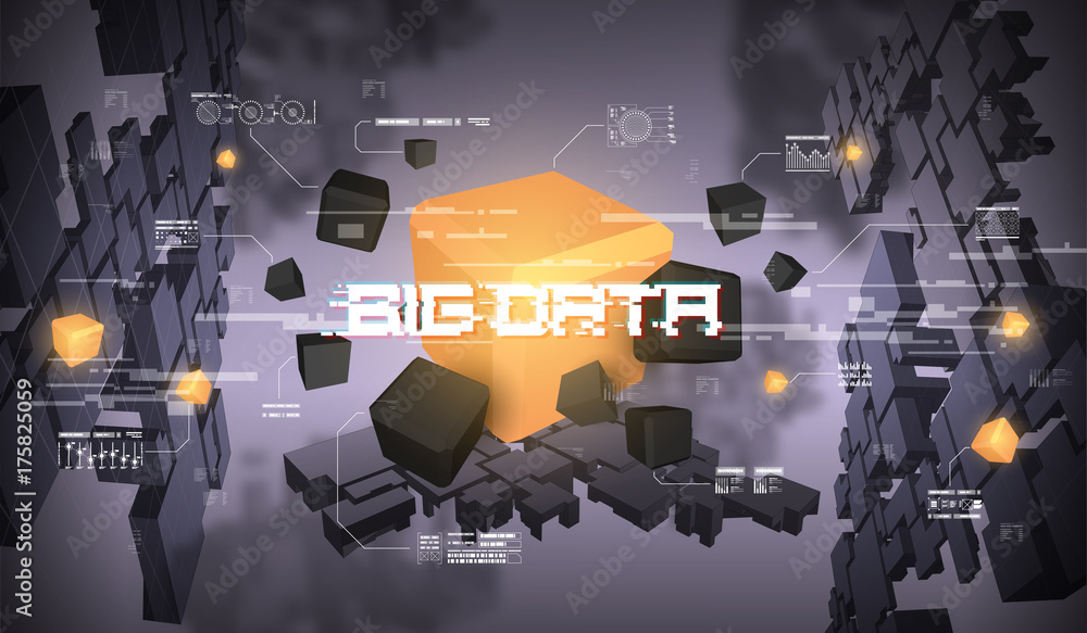 Poster big data abstract visualization. futuristic aesthetic design. big data background with hud elements.