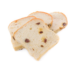sliced raisin bread isolated on white background