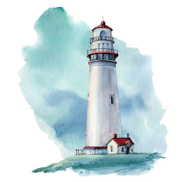 hand drawn watercolor lighthouse illustrstion