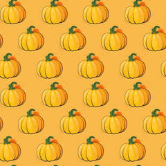 Pumpkin Seamless Pattern Background Autumn Harvest Concept Season Fall Ornament Flat Vector Illustration