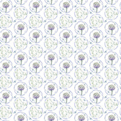 Watercolor seamless pattern with lavender, olive, cicada, artichoke.