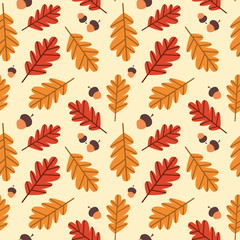 Autumn Seamless Pattern Background Yellow Oak Leaves