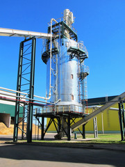 Obraz premium Technological installation, construction on a woodworking plant. 