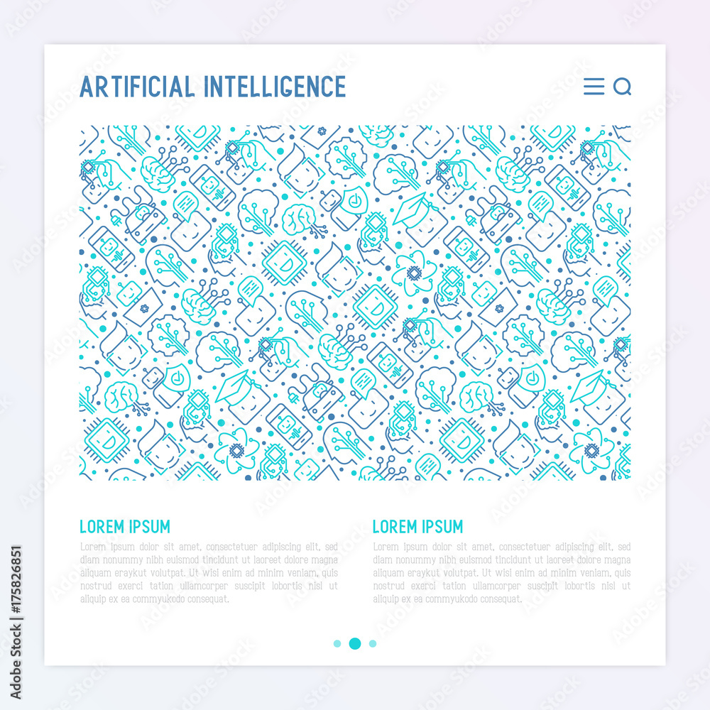 Aufkleber machine learning and artificial intelligence concept with thin line icons. vector illustration for b