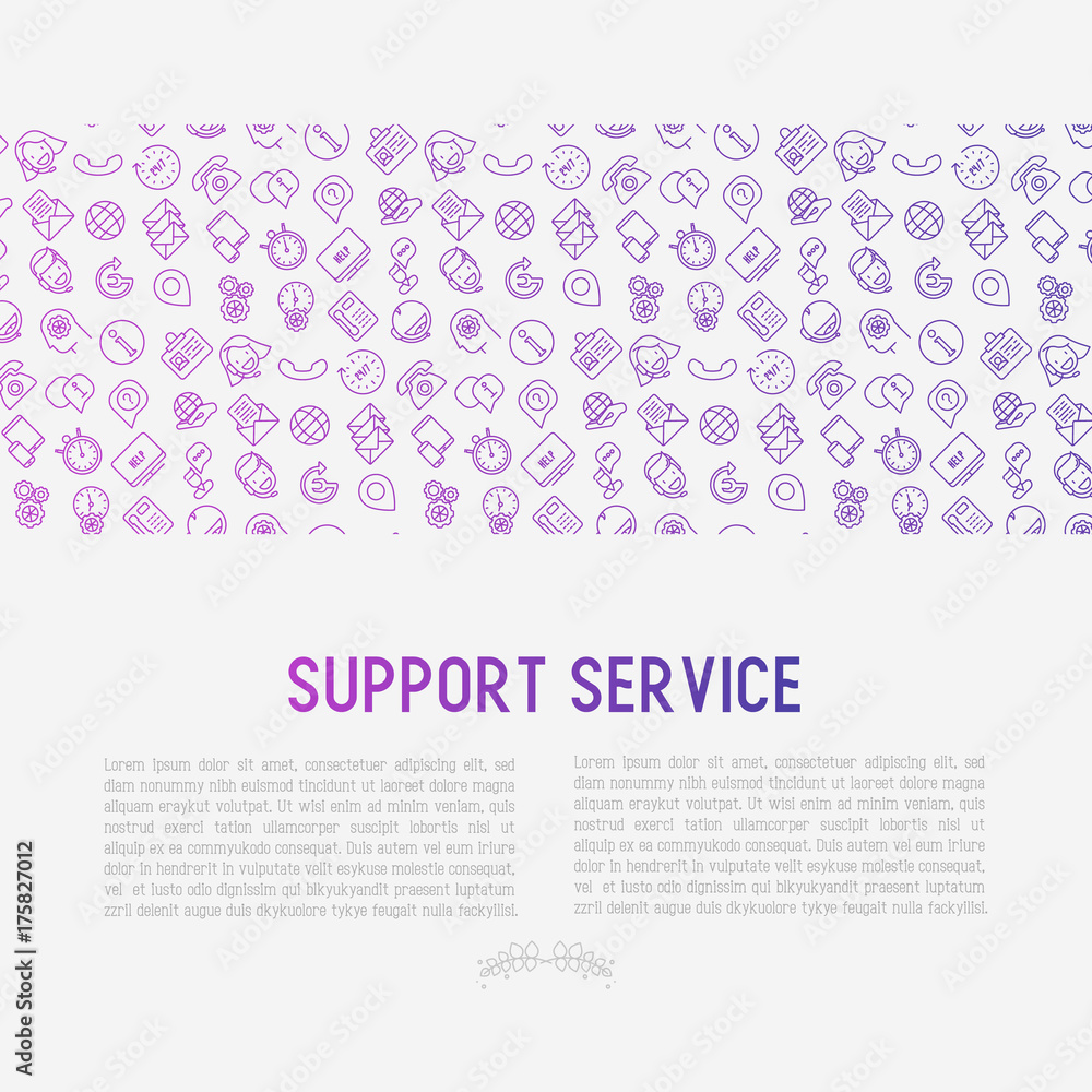 Poster support service concept with thin line call center or customer service icons. vector illustration fo