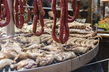 Meat, spanish food in Medieval market