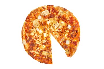 Whole pizza, one slice missing