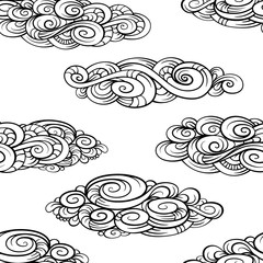 Fantasy stylized black and white clouds seamless pattern
