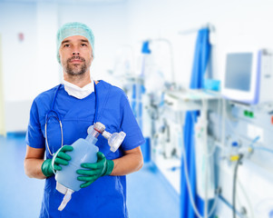 young anesthetist with resuscitation bag