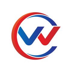 vv logo vector modern initial swoosh circle blue and red