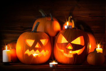 Fototapeta premium Halloween pumpkin and candles