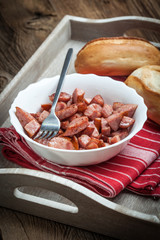 Pieces of sausage fried.