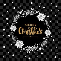 Merry Christmas hand drawn lettering. Christmas card. Vector illustration.