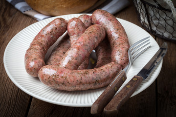 Fototapeta premium Homemade white sausage out pigs meat.