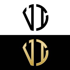 vi initial logo circle shape vector black and gold