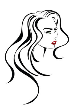 Woman red lips long hair  beauty icon