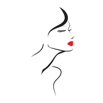 Fashion icon woman face red lips vector illustration