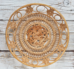 Empty basket on an old wooden table