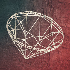 Diamond simple illustration. Side view. Jewelry shop sign. Grunge distress texture.