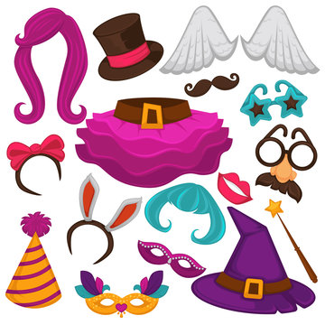 Carnival Masks And Costume Accessory Vector Flat Icons Set