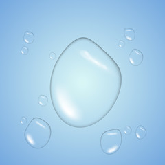 Transparent realistic water drop, abstract background