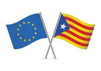 European Union and Catalonia flags.Vector illustration.