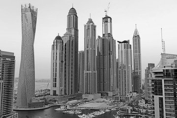General view of Dubai Marina at twilight from the top