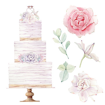 watercolor wedding cake illustration.