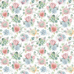 watercolor flowers seamless pattern.