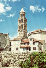 Fototapeta na wymiar Cathedral of Saint Domnius in Split, Croatia, old filter