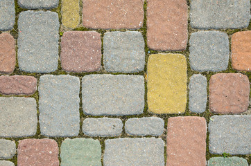 Obraz premium Multicolored Sidewalk Tile Texture. The Texture of Artificial Stone Pavers of Different Colors