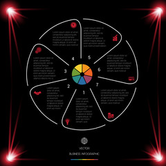 Circle Lines Infographic 7 Positions dark background with red light