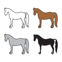 Group of horse on a white background. Wild Animals.