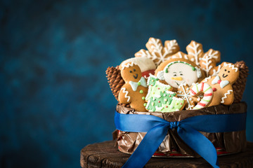 Christmas homemade gingerbread cookies on table, christmas background concept