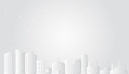 Cityscape with stars paper art style vector illustration.City in white scene.Christmas town concept.