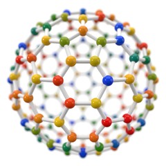 spherical molecule model on white background.