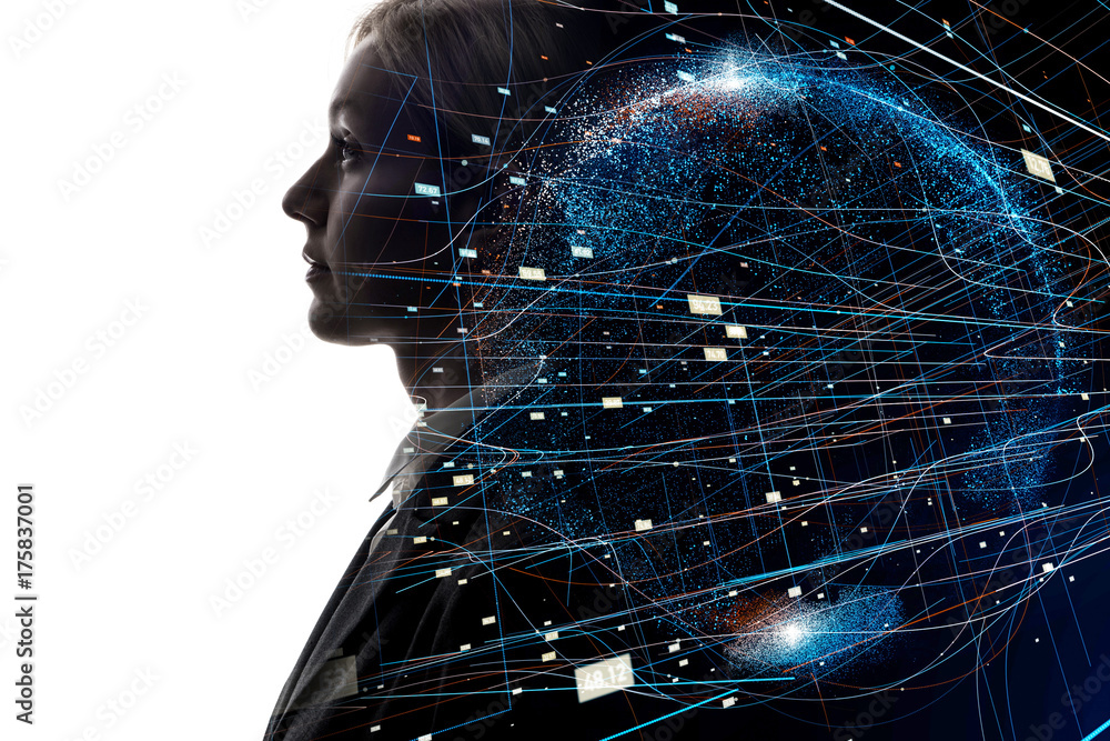 Aufkleber AI(Artificial Intelligence) concept. Holographic earth and digital pattern.