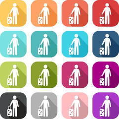 Icône d'un homme avec une valise, départ en vacances