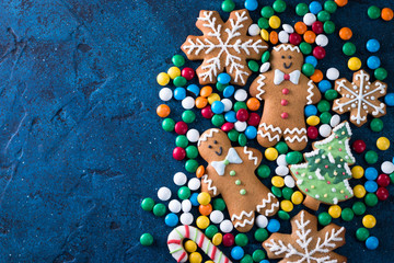 Christmas homemade gingerbread cookies on table, christmas background concept