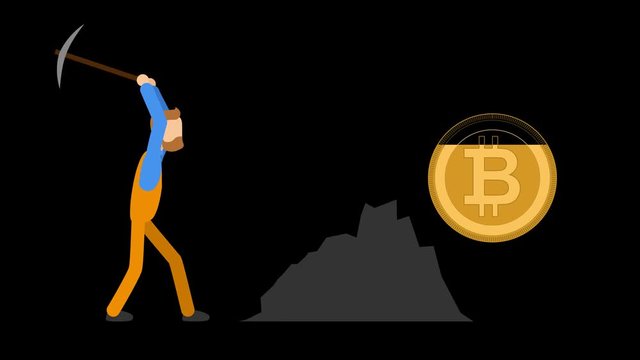 Bitcoin mining flat animation. Alpha channel. 4K