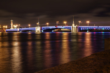 Fototapeta na wymiar Closed Palace Bridge in Saint Petersburg at night