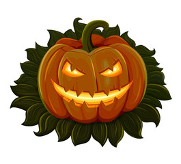 Halloween pumpkin is smiling. Isolated on white background. Vector illustration.