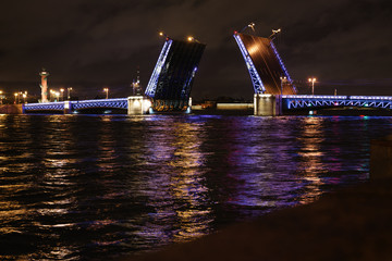 Fototapeta na wymiar Open Palace Bridge in Saint Petersburg at night